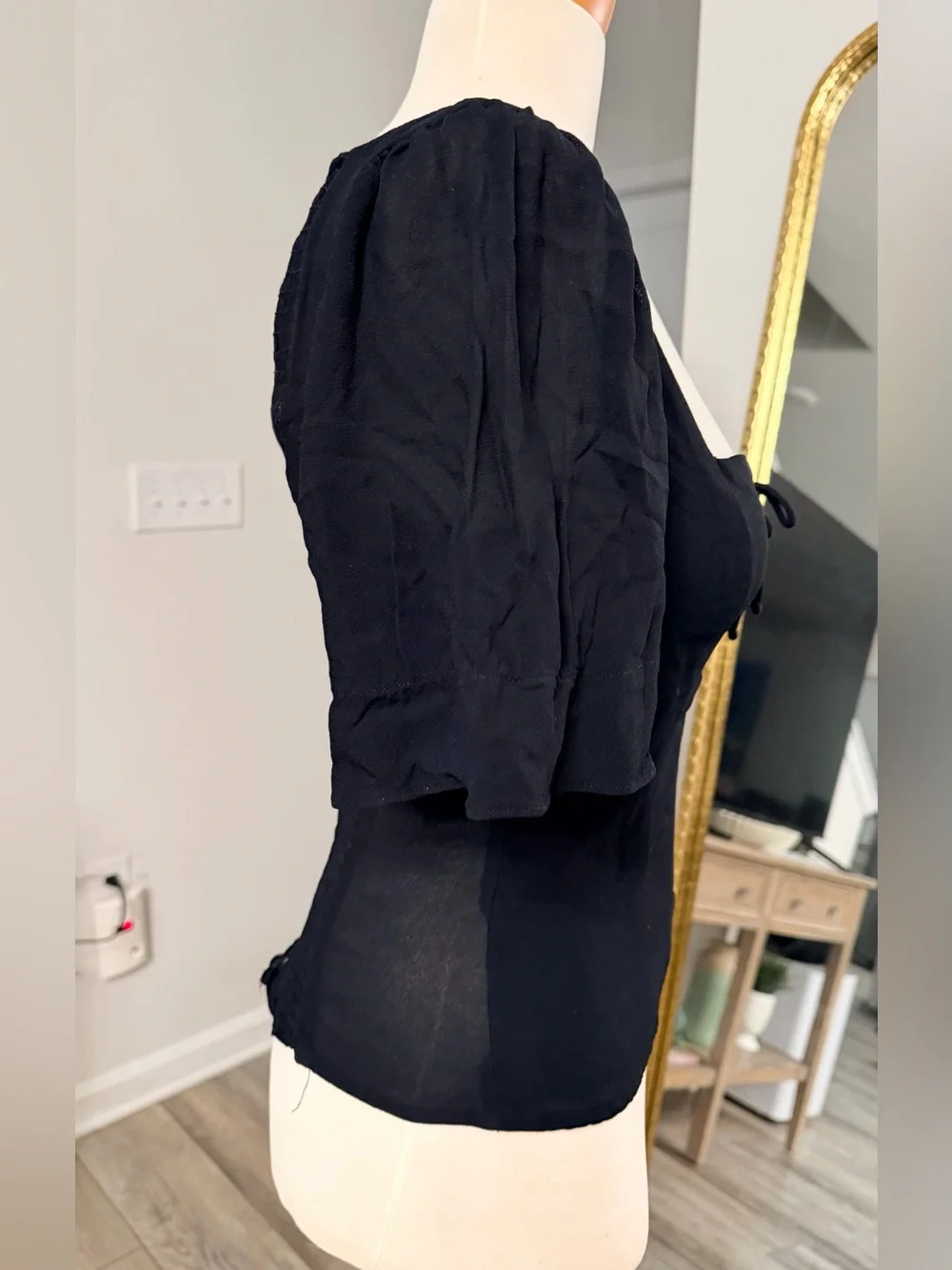 Reformation Black Square Neck Puff Sleeve Blouse